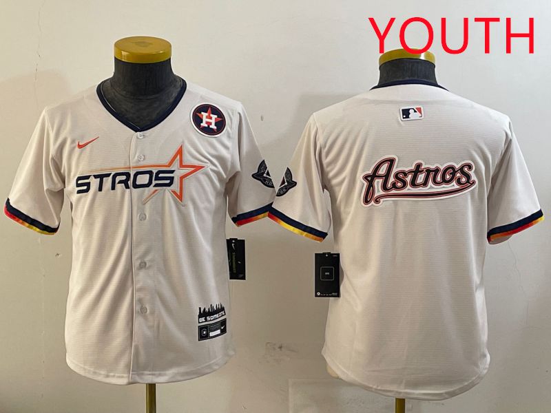 Youth Houston Astros Blank Cream three generations Joint Name 2025 Nike MLB Jersey style 41417